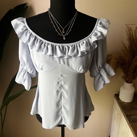 Elegant ASOS Ruffled Light Blue Blouse - Picture 1 of 7